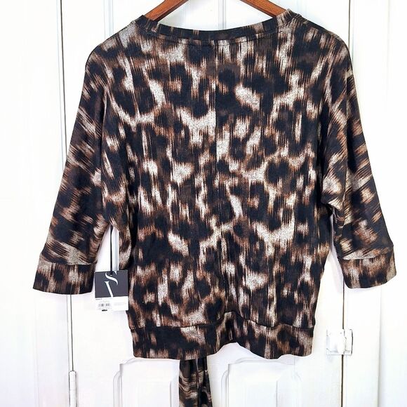 NWT Simply Vera Wang Leopard Print Top with 3/4 Sleeves & Tie Sash Sz XS - Picture 4 of 9